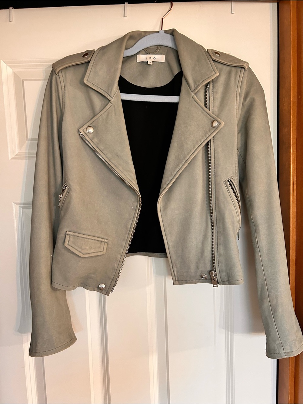 IRO Light Gray Leather Moto Jacket